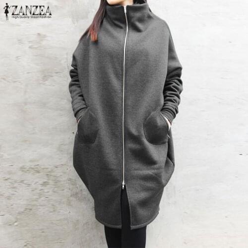 ZANZEA Winter Long Sleeve Jackets Fashion Women Autumn Turtleneck Sweatshirt Coats Female Outwear Casual Loose Zipper Overcoat