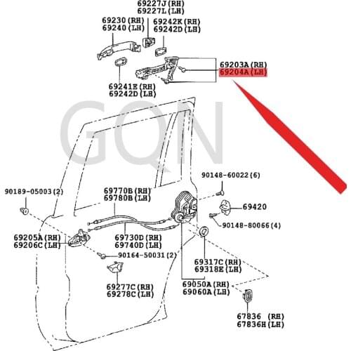 Left rear door outer handle frame sub-assembly 2002-Toy ota HIL UXS URF LAN DCR UIS ERP RA DO rear door outer handle L