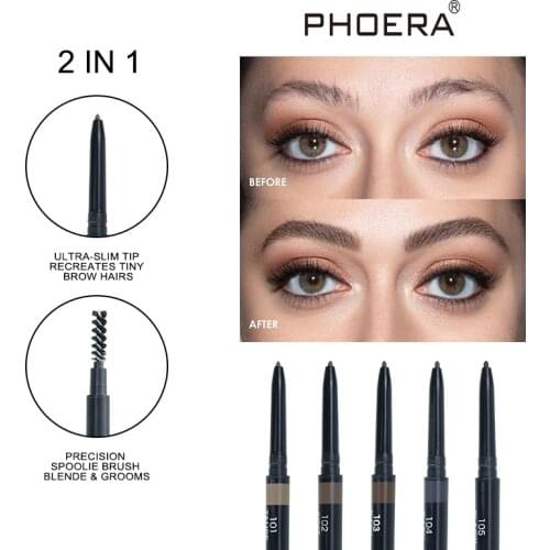 Hot Women Fine Eyebrow Pencil Waterproof Natural Long Lasting Double Ended Automatic Eyebrow Pencil With Brush Black TSLM1