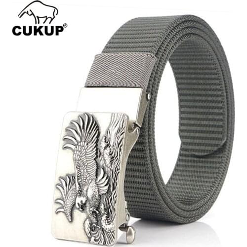 CUKUP Mens Quality Nylon Belts for Men Unique Design Anger Eagle Pattern Buckles Metal Belts 3.5cm Width Accessories CBCK168