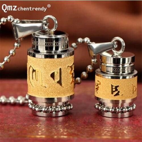 Men Openable Storage Case Titanium Buddhism Jewelry Surangama Mantra Rotatable Pendant Sanskrit Amulet Necklace Prayer Wheel