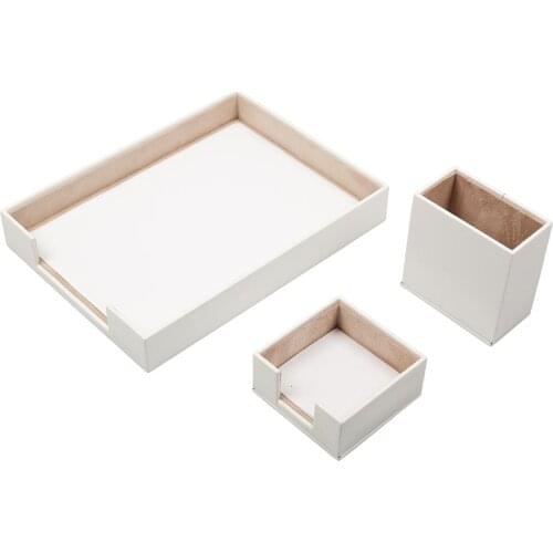 Triple Desk Set/Pen Box, Paper Shelf, Note Paper Holder (Desk Organizer Office Accessories)
