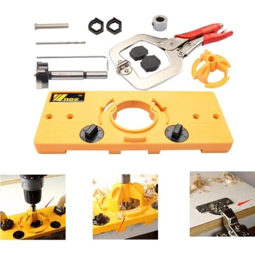 New 35MM Cup Style Hinge Boring Jig Drill Guide Set Door Hole Template For Woodworking Tools not Included C Clamp