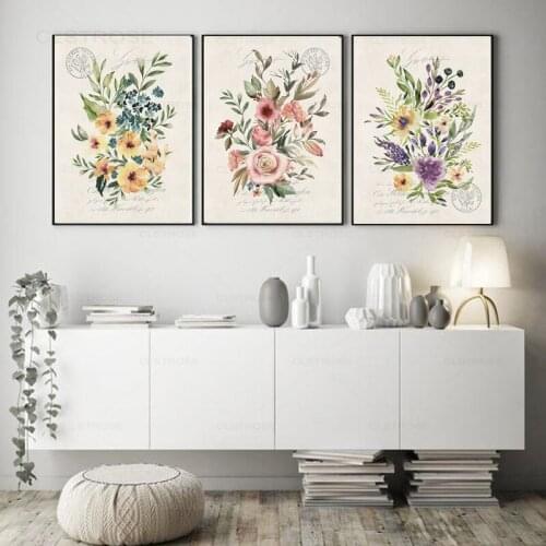 Flower Botanical Wall Art Canvas Painting Pink Floral Poster for Rustic Nordic Bedroom Living Room Dining Room Bathroom Decor
