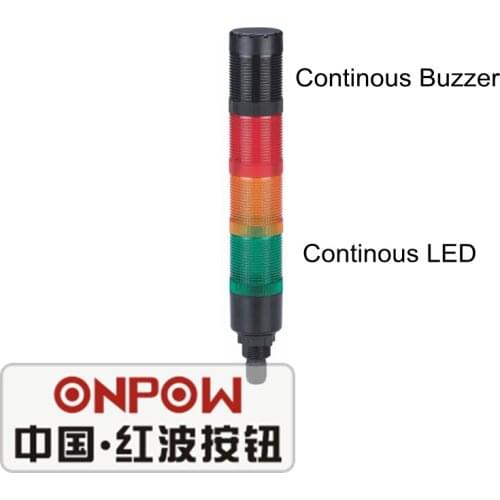 ONPOW 40mm Red Green Yellow continuous LED light with continous buzz 4 layers Signal Tower Light (HBJD-40DZ/3/RYG/24V/A)
