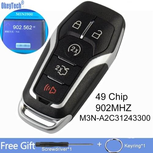 OkeyTech 5 Buttons Orginal 49Chip 902MHZ Smart Remote Key for Ford Edge Explorer Fusion 2015-2017 M3N-A2C31243300