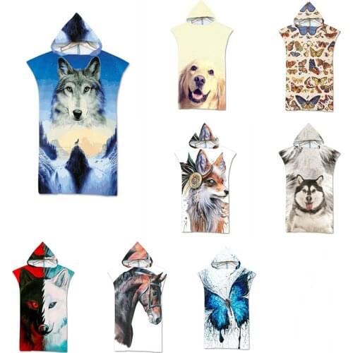 Microfiber Printed Hooded Beach Towel For Adults Quick Dry Swimming Pool Poncho Bath Towel With Cloak Bathrobe