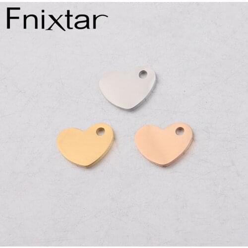 Fnixtar Small Love Heart Charm Mirror Polish Stainless Steel DIY Heart Charm Pendant 1.3mm Inner Hole 7.5x10mm 20Piece/lot