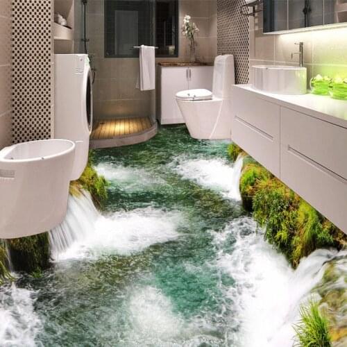 Custom Flooring Mural Wallpaper River Waterfall Toilet Bathroom Bedroom 3D Floor Painting PVC Waterproof Sticker Wall Paper Roll