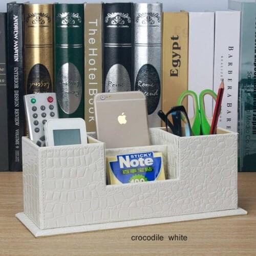 Popular creative wooden leather office pen holder school pencil case desk stationery organizer makeup remote controller box 202C