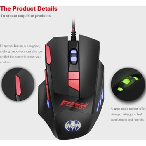KuWFi 8D Wired Gaming Mouse Ergonomic Design 6800DPI 7Gears Optical Mice