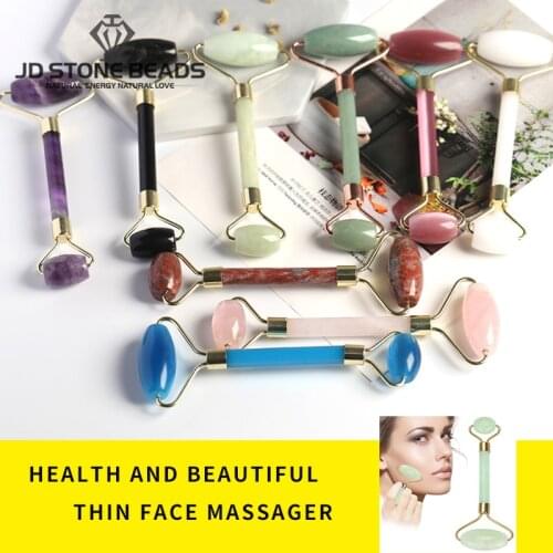 Natural Mixed material stone massage roller pink quartz yellow jade cat eye stone Face-lifting massage tool Print Logo Customiz