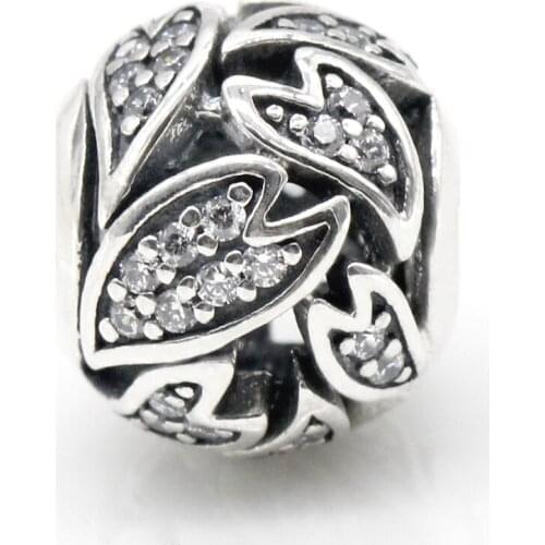 925 Sterling Silver Heart Charm with Clear CZ Beads fit Original Pandora Charm Bracelet&Necklace DIY Jewelry Making