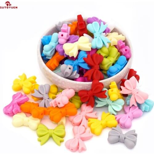 Sutoyuen Silicone Beads Bow 100pcs Soft Bowknot Baby Teething Beads Chewable for Pacifier Necklace Safe Sensory Toy Accessories