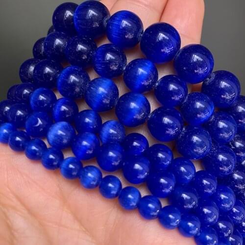 Dark Blue Cat Eye Stone Beads Round Loose Opal Stone Spacer Beads For Jewelry Making DIY Bracelet Necklace 15" 4/6/8/10/12mm