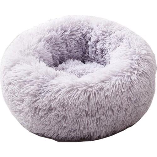 Shaggy Fur Dog Cat Bed Donut Cuddler Round Warm Plush Indoor Cat House Nest for Small Medium Large Cattery Washable