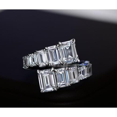 Emerald Cut Moissanite Ring 100% Original 925 sterling silver Party Wedding band Rings for Women Bridal Engagement Jewelry