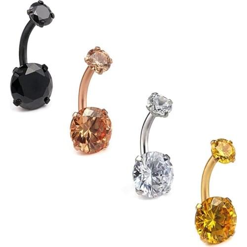 14G Double Round Cubic Zirconia Ball Belly Button Rings Navel Barbell Body Jewelry Piercing