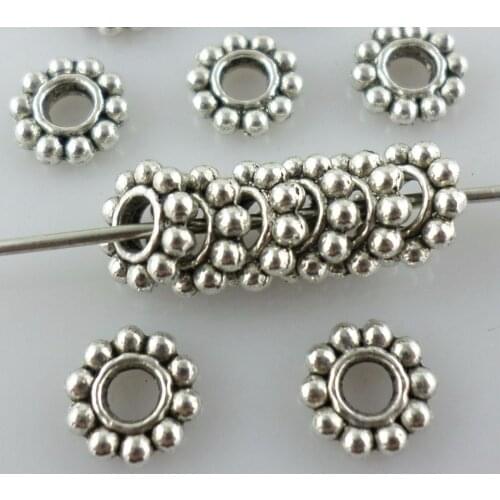 160pcs Tibetan Silver Round Flower Charm Loose Spacers Beads 6mm Jewelry Findings