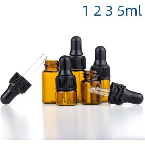 1620 X Amber Glass Dropping Bottles 1ml 2ml 3ml 5ml Mini Essential Oil Dropper Dispenser Sample Vials with Black Cap