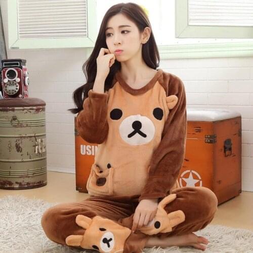 2PCS Autumn Winter Stripe Flannet Coral Velvet Women Night Sleepwear Soft Pajamas Homewear Set