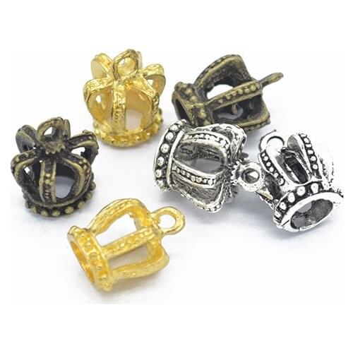 20pcs/lot Antique Bronze/Silver Color Crown Charms Beads fit Bracelet Connectors Vintage Charms Beads For DIY Jewelry Making