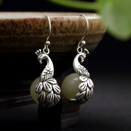 2018 Real Rushed Brinco Restoring Ancient Ways Is Dumb Light Ms Peacock Inlaid Natural Hetian Jade Wholesale High-grade Eardrop