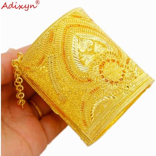 Adixyn Indian Heart 24k Gold Color Bangles for Women New African Arab Middle East Cuff Bracelet Wedding Party Gifts N07201