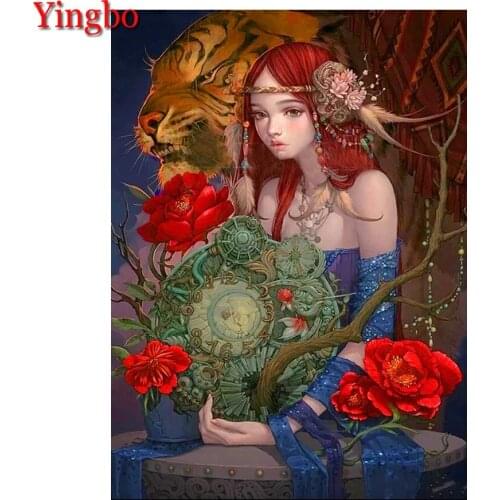 DIY 3D Diamond Embroidery Cartoon Girl With Tiger Diamond Painting Cross Stitch Needlework Diamond Wall Stickers Home Decoration