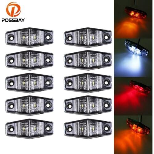 POSSBAY 10x Side Maker Lights Car Truck 2 LED Clearance Lamp 12V 24V Indicator Light 10-30V Oval Type External Parking Light