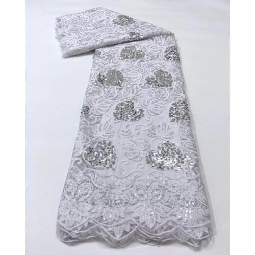Pure White Sequins African Milk Silk Lace Fabric Embroidery French Tulle Lace Fabric Swiss Cord Guipure Lace For Nigeria Wedding
