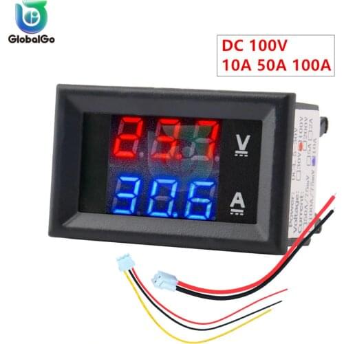 10A 50A 100A DC100V LED Digital Voltmeter Ammeter Car Motocycle Voltage Current Meter Volt Detector Tester Monitor Panel Tool