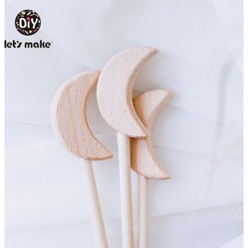 Lets Make Wooden Teether Tiny Rod Wood Magic Wand 3pcs Set PVC Free Beech Moon Heart Girl Food Grade Baby Goods Teething Toys