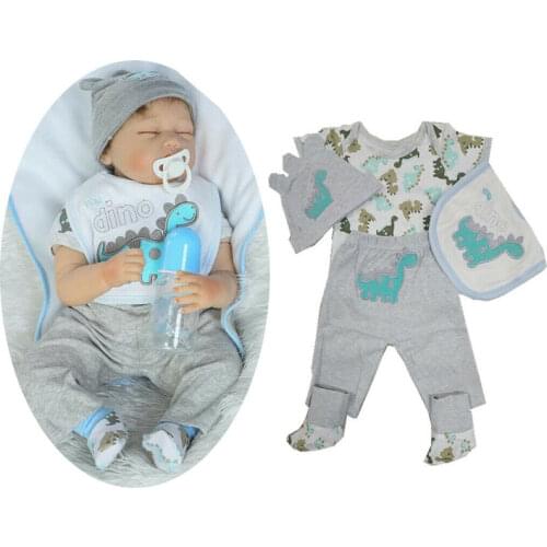 Gray Rompers Pants Hat Clothes For 22-23 Inch Reborn Doll Boy Girl Dress Up Doll Accessories Baby Doll Clothes American Girl