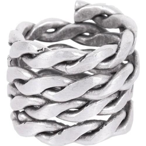 Labalaba Men Antique Silver Plated Weave Textured Adjustable Dolman Ring