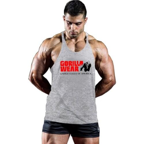 Fashion Cotton Sleeveless Tank Top Men Fitness Muscle Shirt Mens Singlet Bodybuilding Workout Gym Gorilla wear Vest Fitness Male