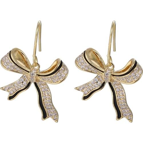 ONYSS Fashion Brand Bowknot Earrings New CZ Rhinestone 14K Gold plated Pendants Luxury Jewelry Earrings Trend 2021 Women