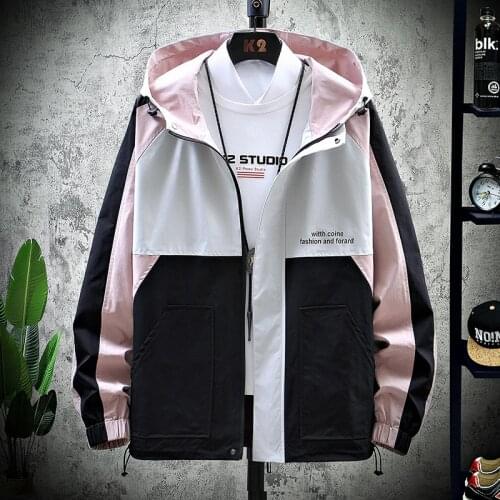 Mens Hooded Jacket Men 2021 Spring New Fashion Windbreaker Jackets Plus Size Coats Casual Patchwork Loose Sports Jacket For Men