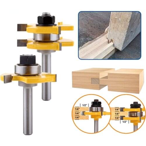 6/8mm Assembly Wood Router Bit Set Shank Tongue & Groove Joint 1/2" 1/4" Stock 3 Teeth T-Slot Milling Cutter Wood Cutting Tools