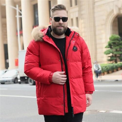 Winter new mens large fur collar white duck down jacket jacket long section special body plus fertilizer increase tide fat 160k