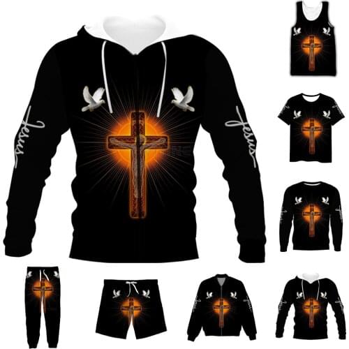 New Fashion 3D Full Print Christian Jesus T-shirt/Sweatshirt/Zip Hoodies/Thin Jacket/Pants Four Seasons Casual Suit