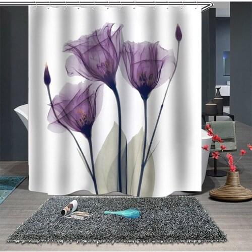 New 3D Printing Tulip High Quality Waterproof Bathroom Shower Curtain Polyester Cloth12 Hooks Bathroom Curtain Shower Curtains