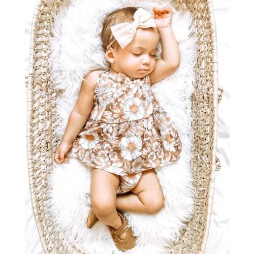 Newborn Baby Girls Bodysuit Dress Floral Print Sleeveless Halter Short Romper Summer Bodysuit for Infant Baby Clothes