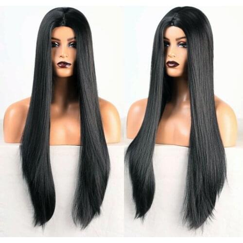 Machine Made Wig Straight Synthetic Wigs with Natural Hairline High Temperature For Women Natural Black Small Cap