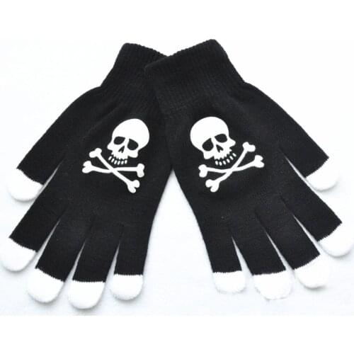 Hot Selling 2018 men Winter Knitted Full Finger warm Gloves male black Skull Woolen mittens hip pop print teenage boy gloves AD2