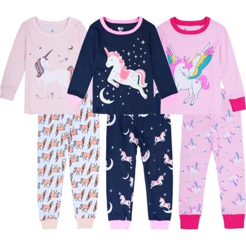 Children Unicorn Pajamas Kids Girls Mermaid Giraffe Sleepwear Toddler Christmas Cartoon Nightwear Infant Cute Clothing Set 2-8 Y