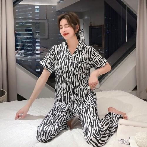 Pajamas For Womens short-sleeved Tops+trousers summer girls cardigan silk home clothes New Soft Sleepwear Set Pyjamas Nightwear