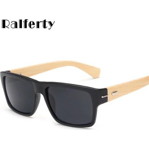 Ralferty Vintage Retro Black Handmade Bamboo Wood Sunglasses Men Square Sun Glasses For Men UV400 Outdoor Goggles lunettes Oculo