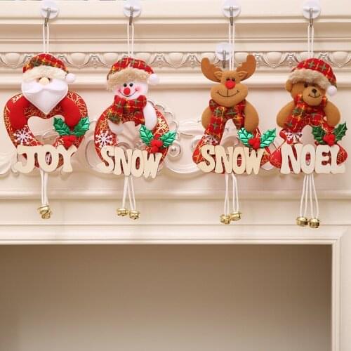 Christmas Ornaments Alphabet Bell Pendant DIY Xmas Gift Santa Claus Snowman Tree Pendant Doll Hang Home Decorations