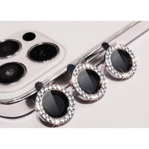 3pcs Silver Glitter Camera Len Tempered Glasses for iphone 12 mini/12/12 pro/12 pro max Jewelry Len Cover Screen Protector